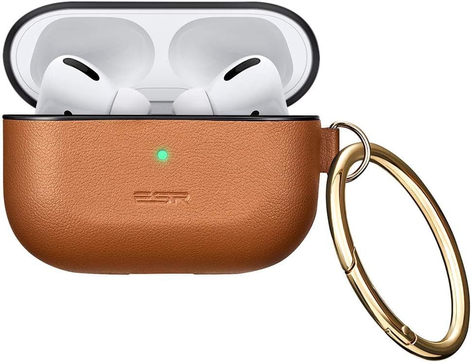 ESR Protective Cover for AirPods Pro (2019 Release), Metro Light AirPods Carrying Case with Keychain & Keyring, Shock-Resistant, Visible Front LED, Brown