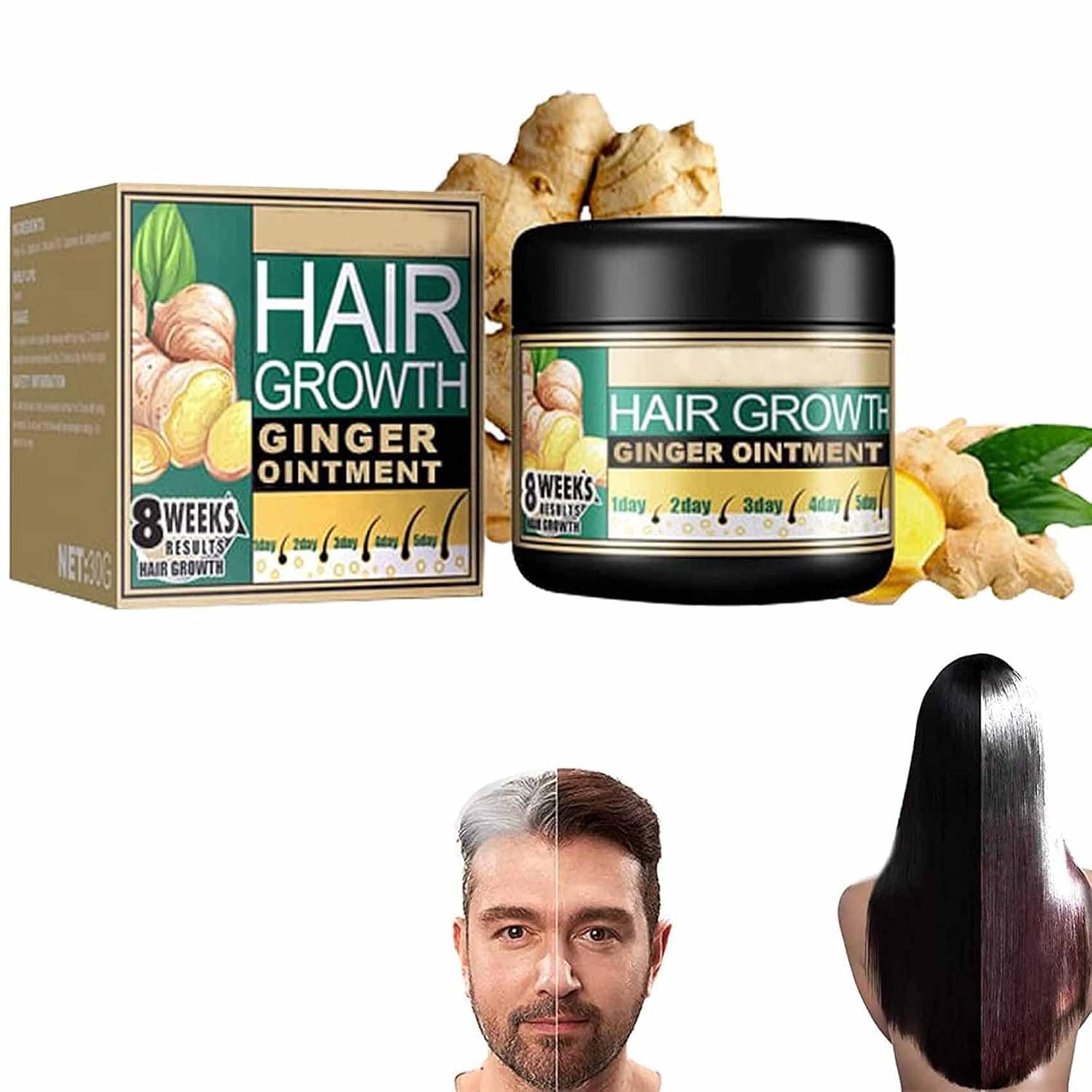 Ginagen Hair Regrowth Ginger Extract Cream 8-Week At-Home Treatment, Ginger Hair Growth Ointment, Hair Boost Ginger Cream, for Moisturizing Scalp and Activating Dormant Hair Follicles Unisex (1pcs)