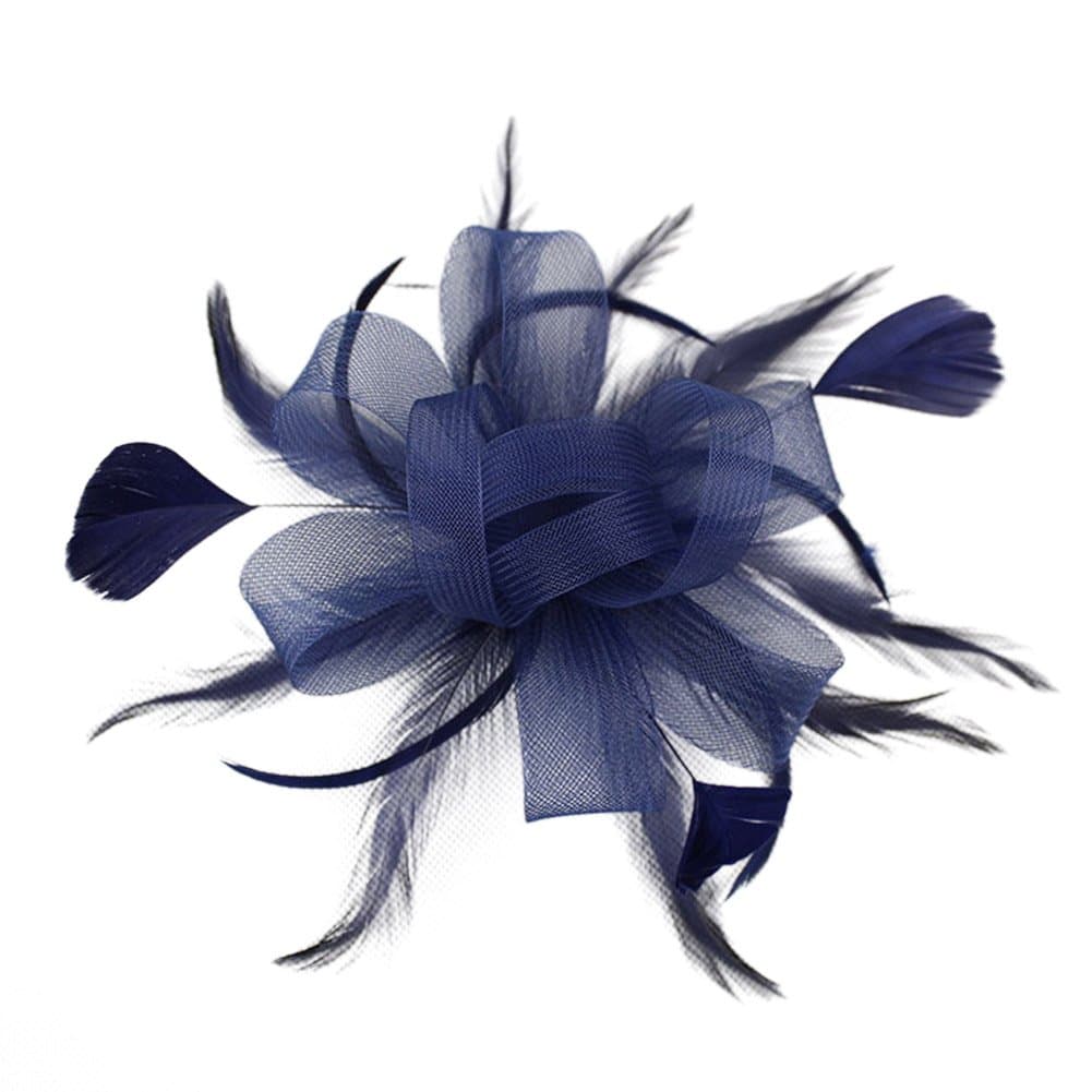 SZTARA Charming Feather Hair Band Fascinator Hat Feathers Mesh Flower Knot Headband with Hair Clip Ming Blue