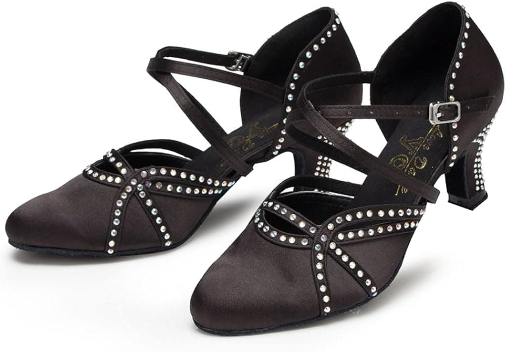 CRC Womens Fashion Low Heel Black Satin Ballroom Latin Tango Salsa Dance Shoes 10 M US