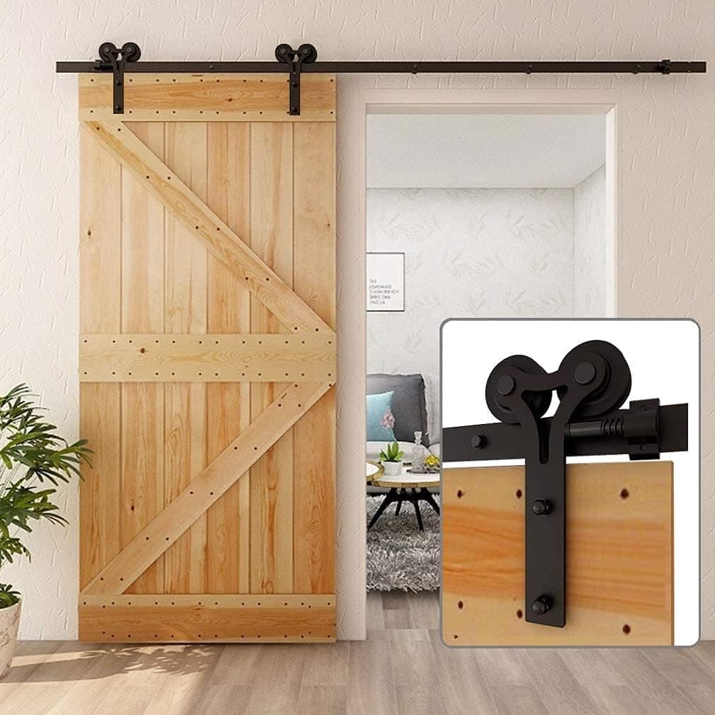 CCJH 10FT Sliding Barn Door Hardware Kit, Heavy Duty, Smoothly and Quietly, Easy to Install, Y Style Black