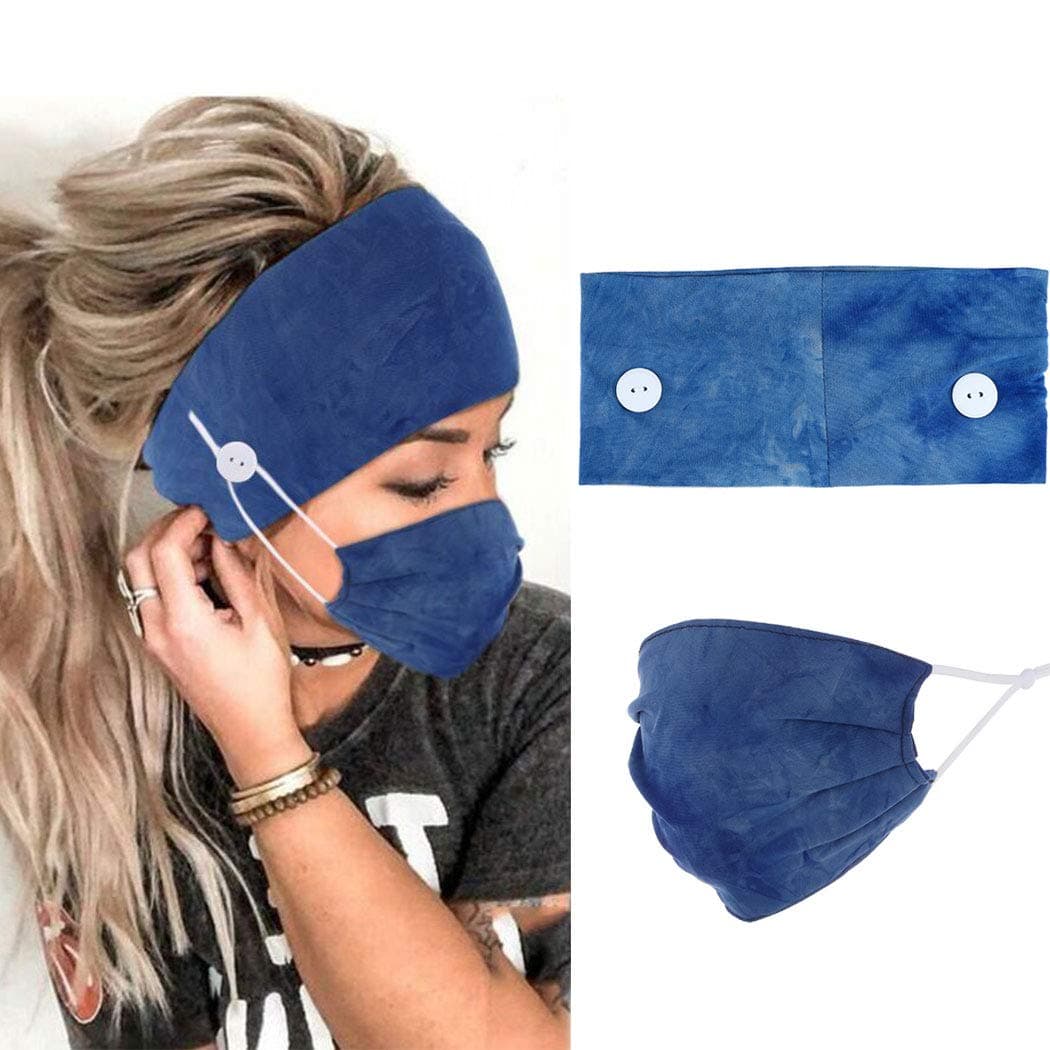 Gortin Boho Headbands with Button and Mouth Shield Flower Head Bands Workout Turban Headband Stretch Wide Head Wraps Yoga Cloth Hair Bands for Women and Girls (Colorful)