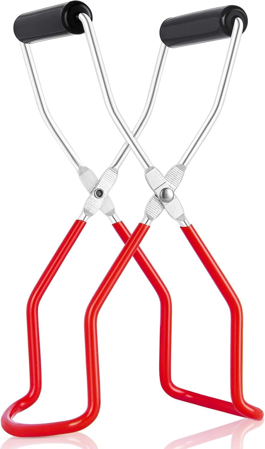 Canning Jar Lifter Tongs Stainless Steel Jar Lifter Canning Tongs with Rubber Grip Handle for Any Size Canning Jar Safe and Secure Grip Canning Kit for Kitchen Restaurant (Red, 1PCS)