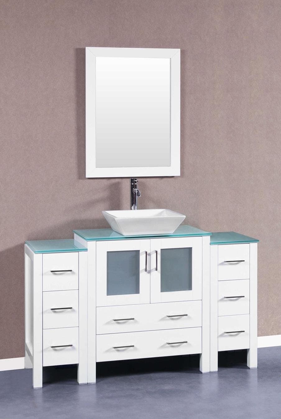 Bosconi AW130SQCWG2S 149 Single Vanity, 54", White Tempered Glass