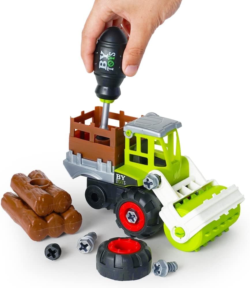 Boley 26pc Take Apart Vehicle Toy Set, STEM Take Apart Toy with Drill and Accessories, Take Apart Farm Truck for Kids, Ages 3+