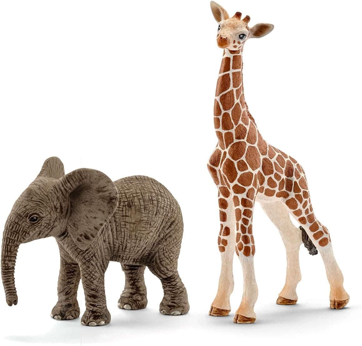 Schleich Wild Life, Animal Toys for Girls and Boys Ages 3-8, 2-Piece Set, Giraffe Calf and African Elephant Calf
