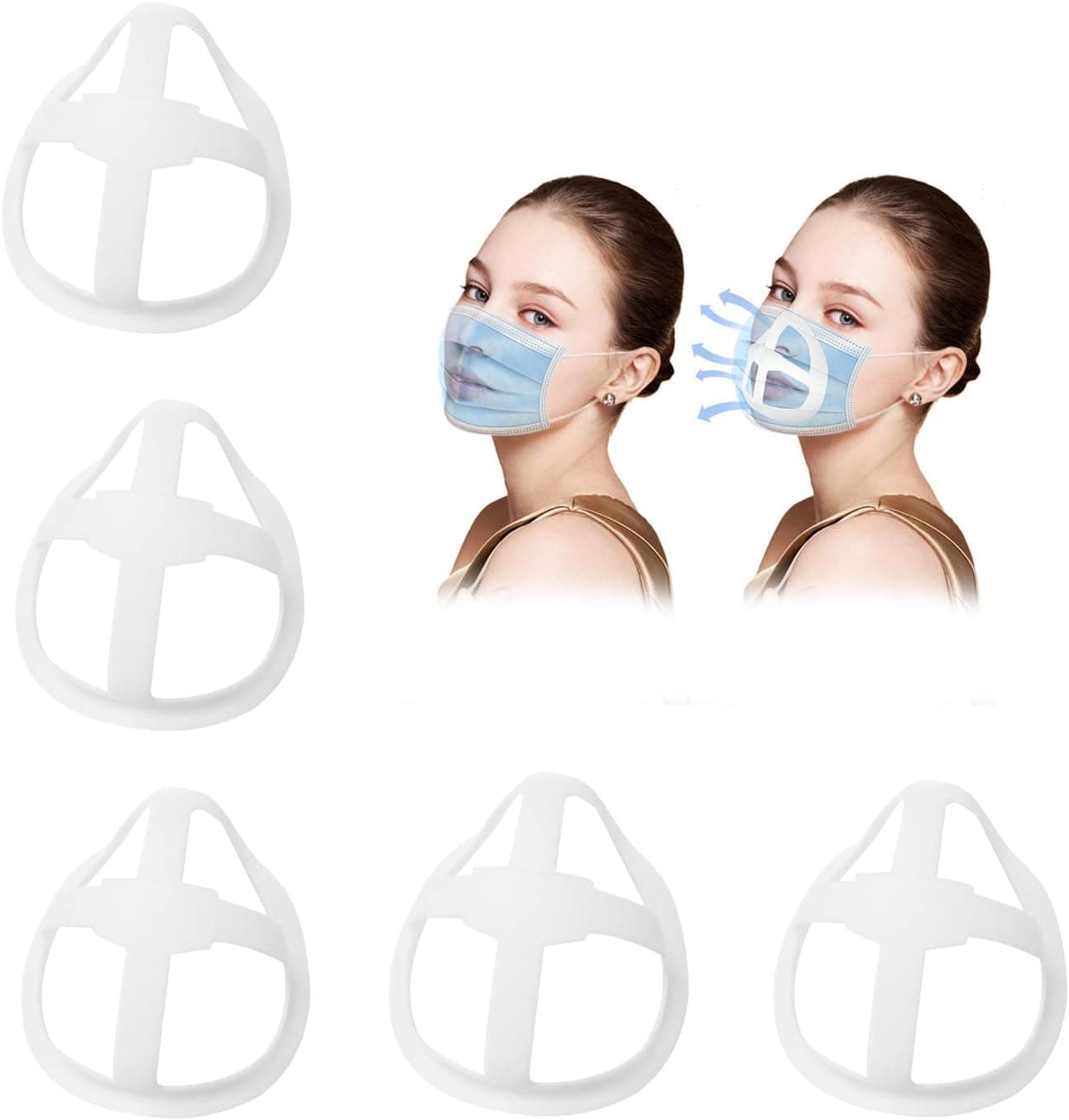 MeikoHome 5pcs 3D Face Bracket Nasal Pad Frame,Face Bracket Inner Support Frame,Reusable Face Bracket Lipstick Protector Protection for Women,Adults,Kids,Clear