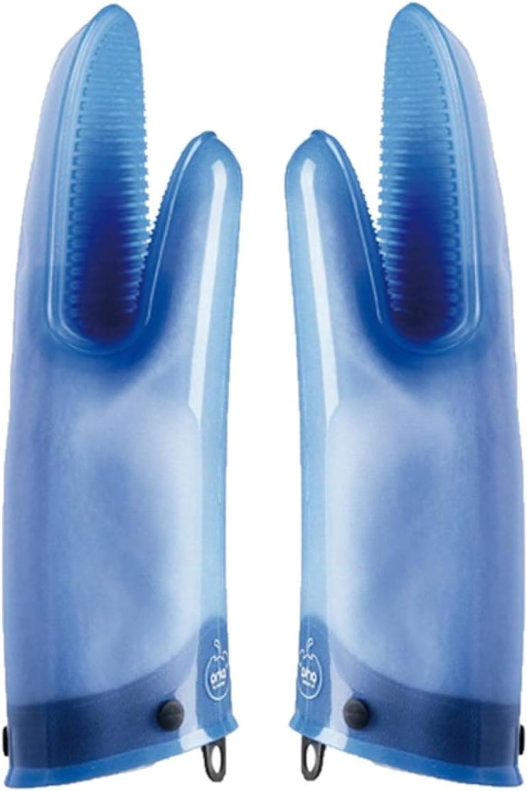 Mastrad Silicone Oven Mitt Two Pack - Triple Heat and Water Resistant Non Slip Oven Mitts with Cotton Lining Bundle - Double Pack Gripping Kitchen Oven Mitt - Blue
