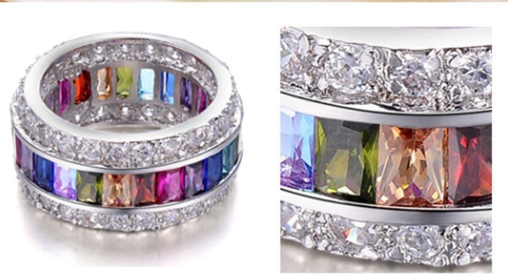 wanmanee Fashion 925 Silver Multi-Color Sapphire Gem Ring Women Bridal Jewelry Size 6-10 (9)