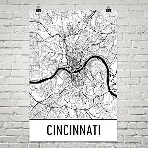 Cincinnati Poster, Cincinnati Art Print, Cincinnati Wall Art, Cincinnati Map, Cincinnati City Map, Cincinnati Ohio City Map Art,Cincinnati Gift,Cincinnati Decor, (24" x 36", White and Black)