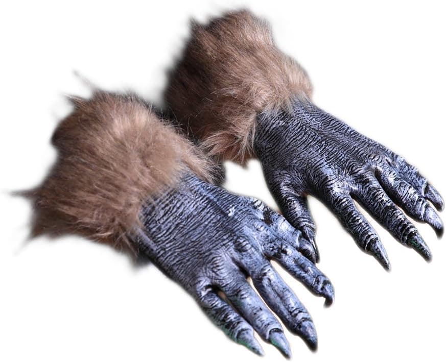 LUOEM Halloween Werewolf Gloves Adult Party Creepy Wolf Costume Dress Scary Gloves (Black Wolf Claw Gloves)