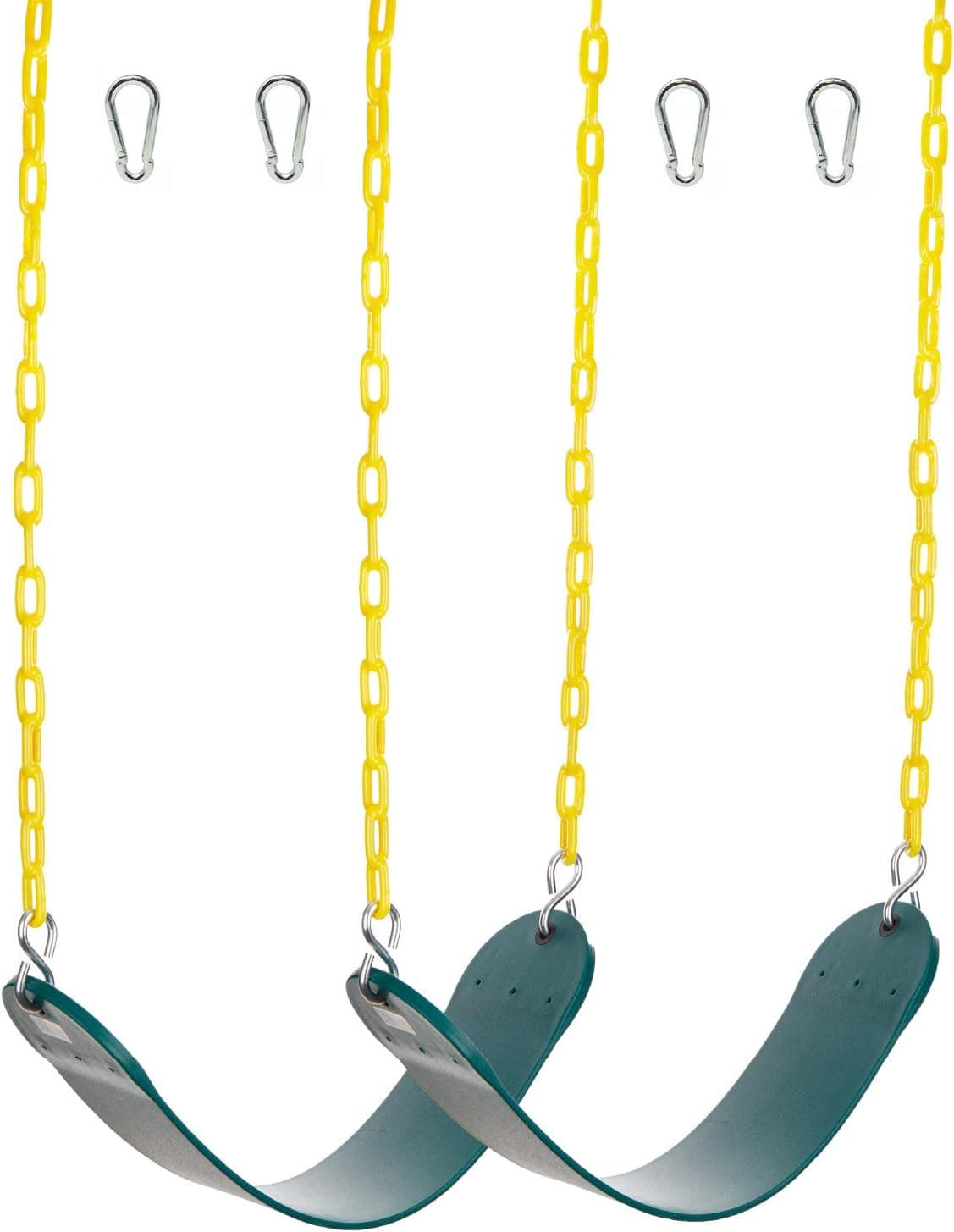 Squirrel Products 2 Pack Heavy Duty Strap Swing Seat - Swing Set Strap Swing Seat Replacement with Plastic Coated Chain for Easy Install - Green