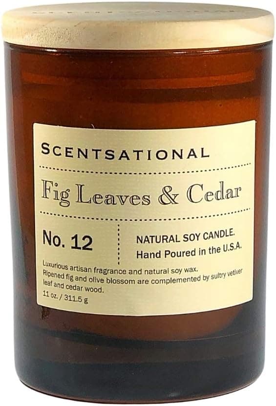 Scentsational Candles | Fig Leaves & Cedar No. 12 | Apothecary Collection | Luxury Scented Soy Jar Candle | Hand Poured in The USA | Highly Scented & Long Lasting | 11 Oz.