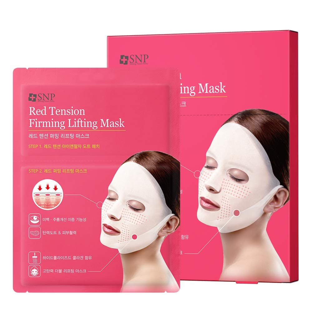 SNP - Red Dot Tension Firming Lifting Mask - Firming & Tightening Effects for All Skin Types - 5 Sheets - 1 Mask & 4 Patches per Sheet - Best Gift Idea for Mom, Girlfriend, Wife, Her, Women