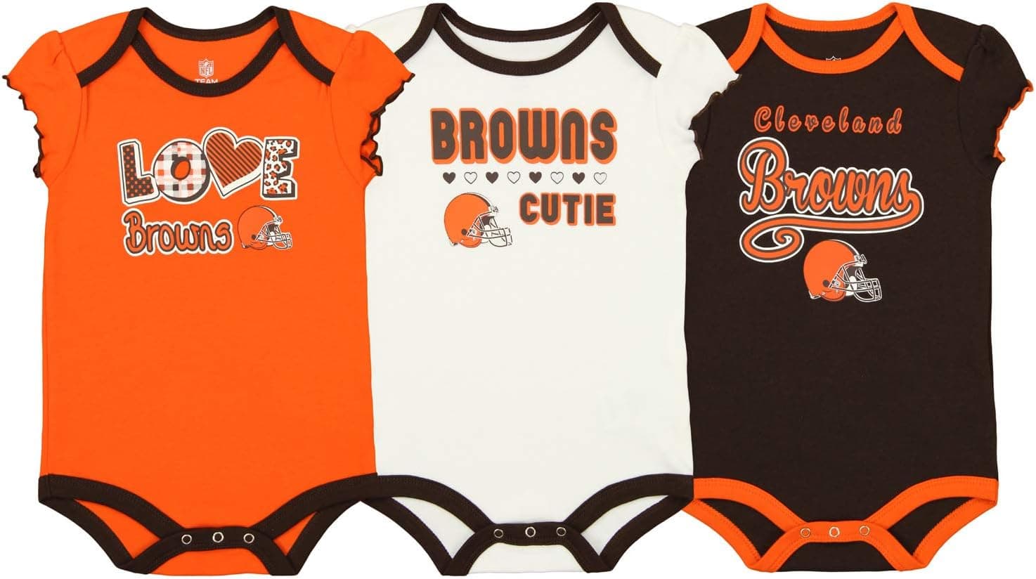 Outerstuff NFL Baby Cleveland Browns Touchdown 3 Pack Onesie Set, 3-6 Months