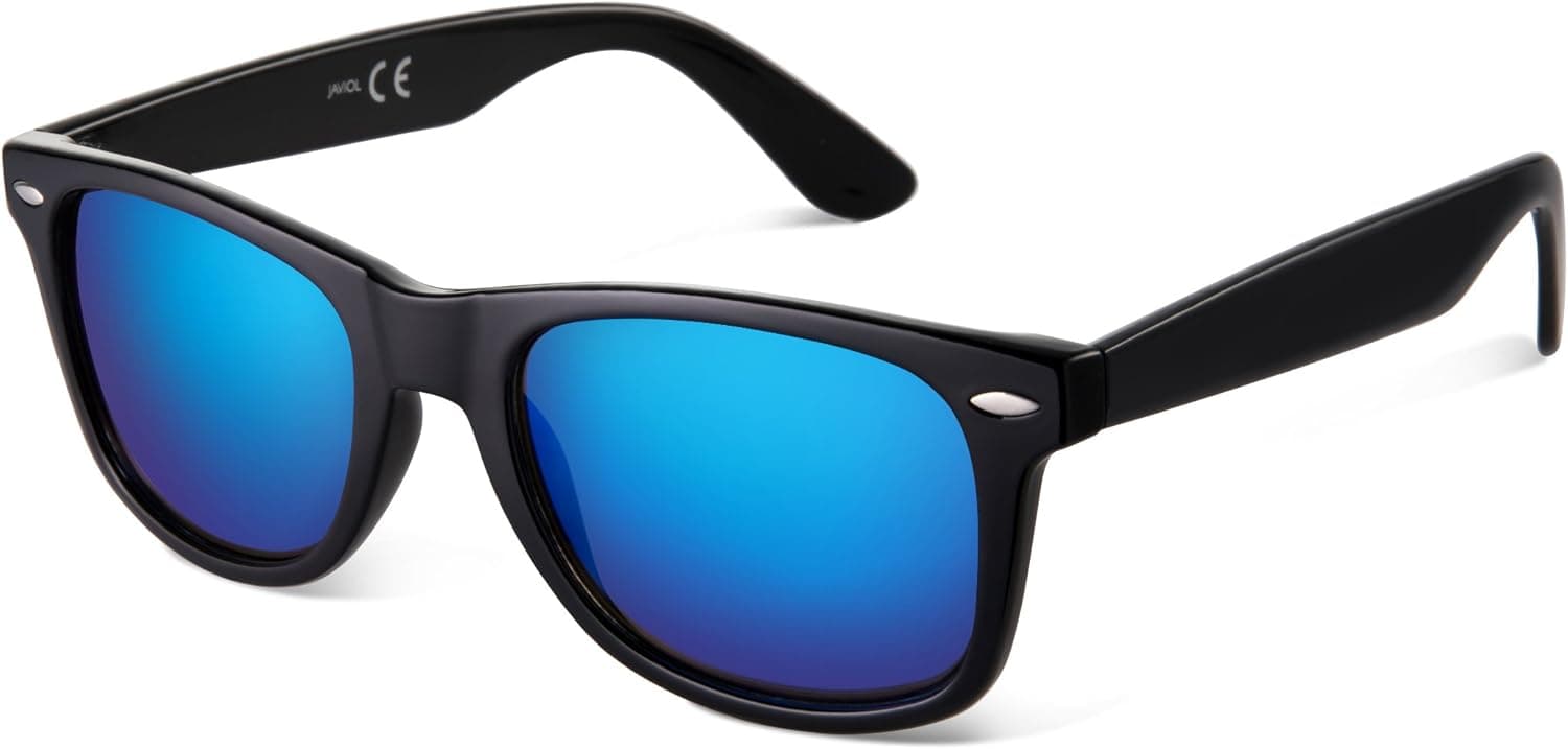 JAVIOL Wayfarer Sunglasses for Women Men Classic Mirrored Sunglasses with uv400(black-blue mirrored')