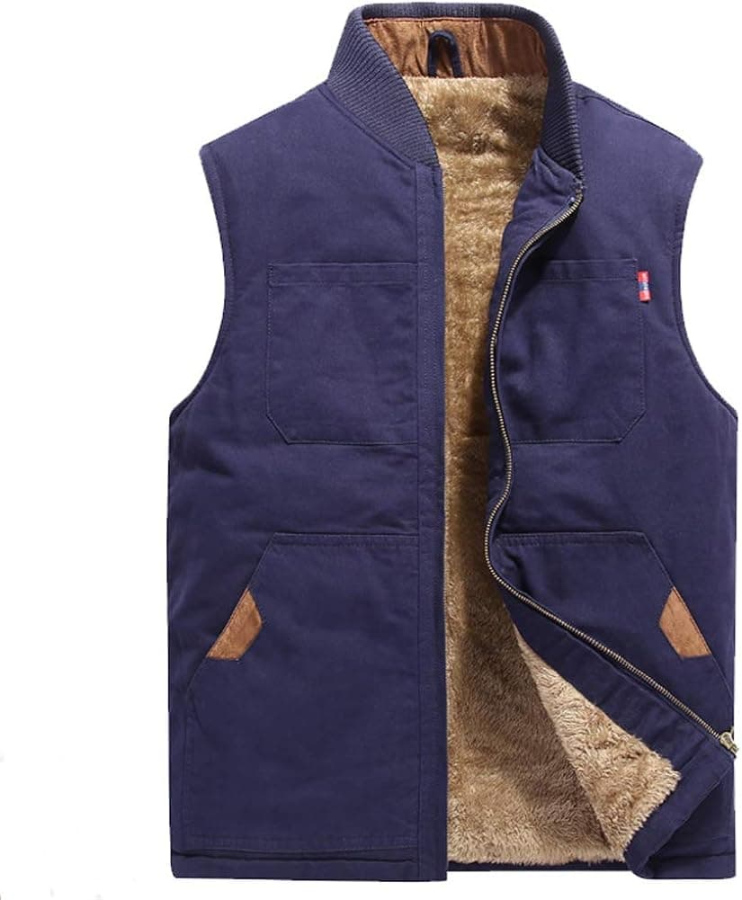 ZENTHACE Men's Sherpa Lined Full Zip Vest Canvas Sleeveless Jacket