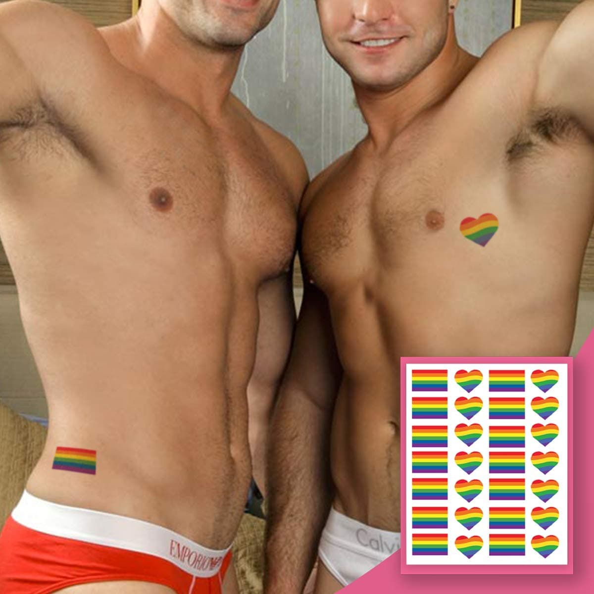Inkdaze Pride Rainbow Set Temporary Tattoo - Flag & Heart Small Tattoos - LGBTQ Tattoo Accessories - 28 Pieces