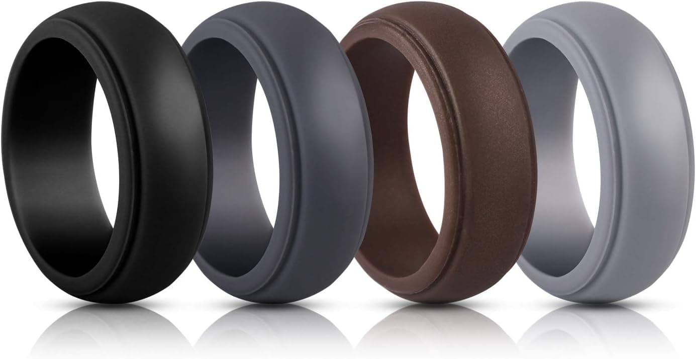 Elimoons Silicone Wedding Ring for Men- 4 Rings,Breathable Mens' Rubber Wedding Bands,Size 10(Diameter 0.78 inch?Circumference 2.44 inch)
