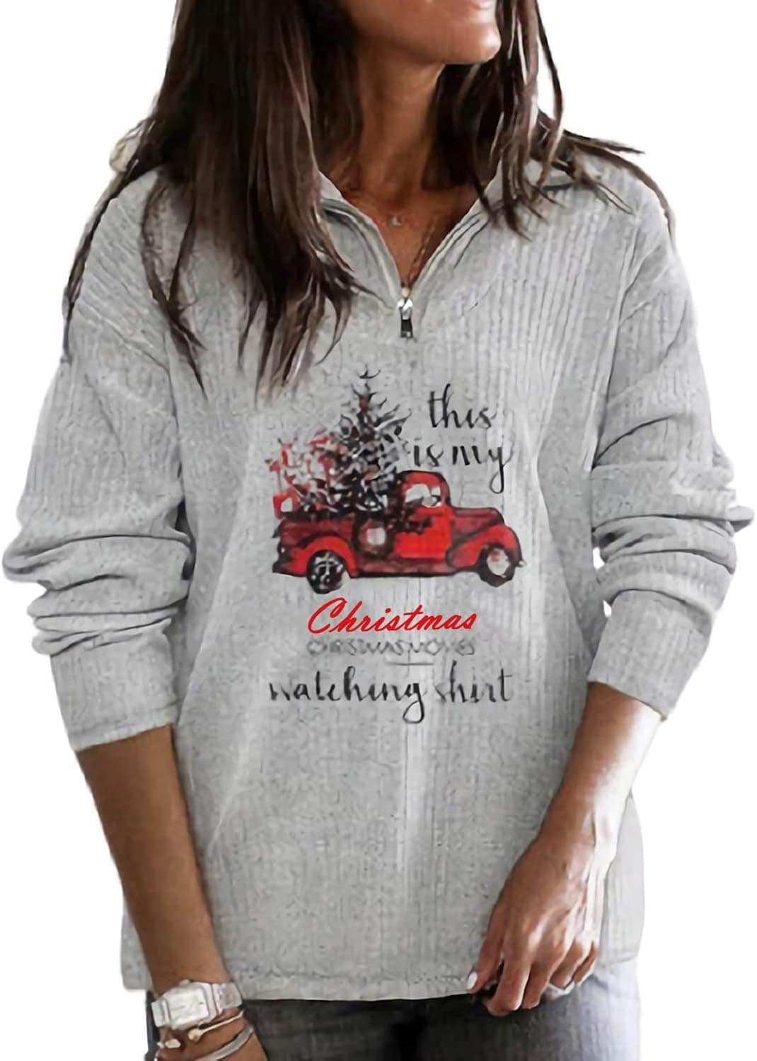 Poboola Women's Christmas Movies Watching Shirt Sweatshirt Xmas Long Sleeve Tops