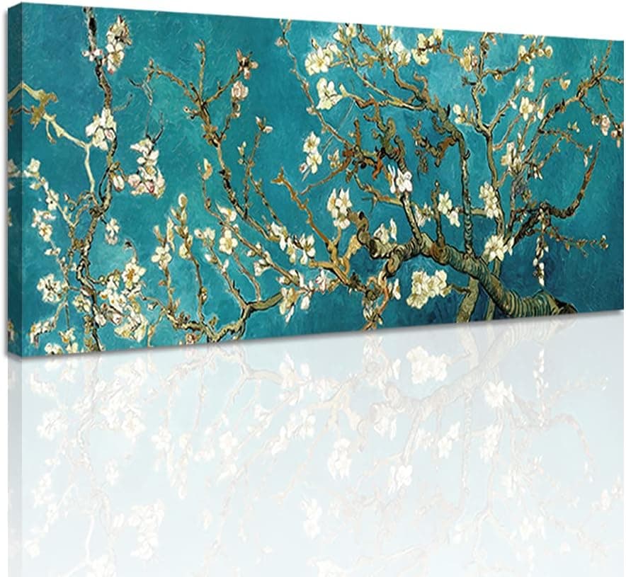 Woxfcart Vincent Van Gogh Almond Blossom Flower Wall Art Canvas Prints Floral Pictures Decor Home Teal Walls,40"x16"