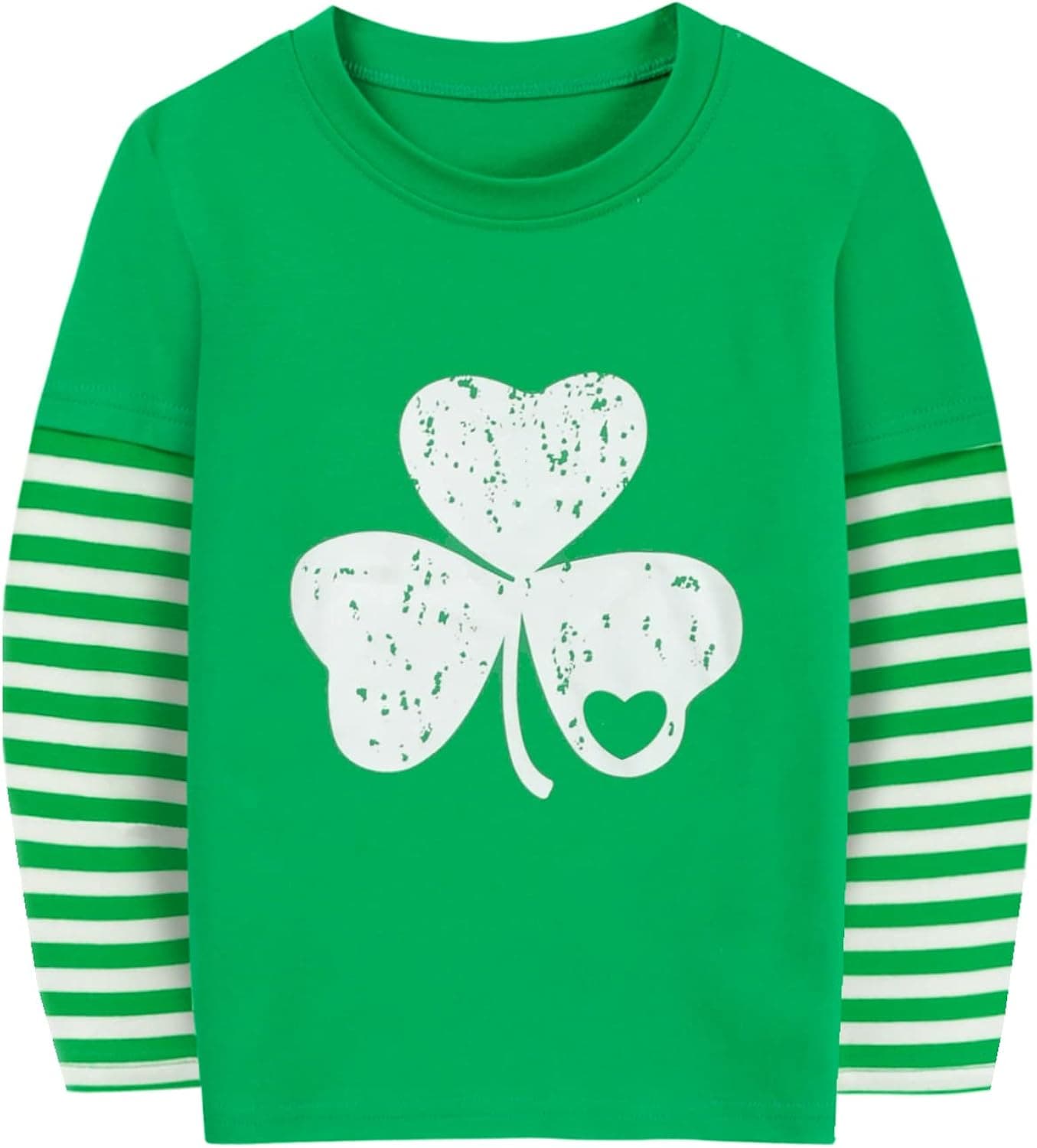 FEDPOP Toddler Boy Girl St Patricks Day Shirts Clover Shamrock Stripe Sleeve Irish Tshirt for Kids Green Tee Tops 2-7 Years
