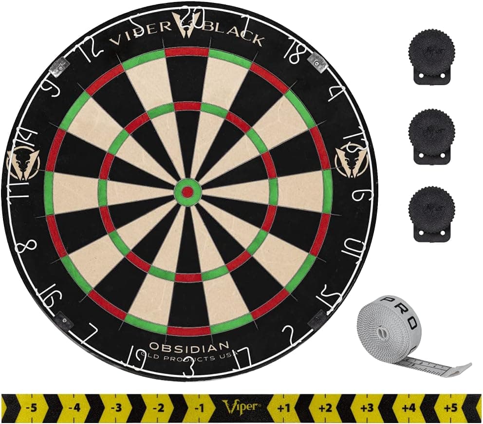Viper Obsidian Black Official Competition Steel Tip Dartboard, WDF Accredited with Staple-Free Razor-Thin Spider Wire, Self-Healing Professional-Grade Kenyan Sisal