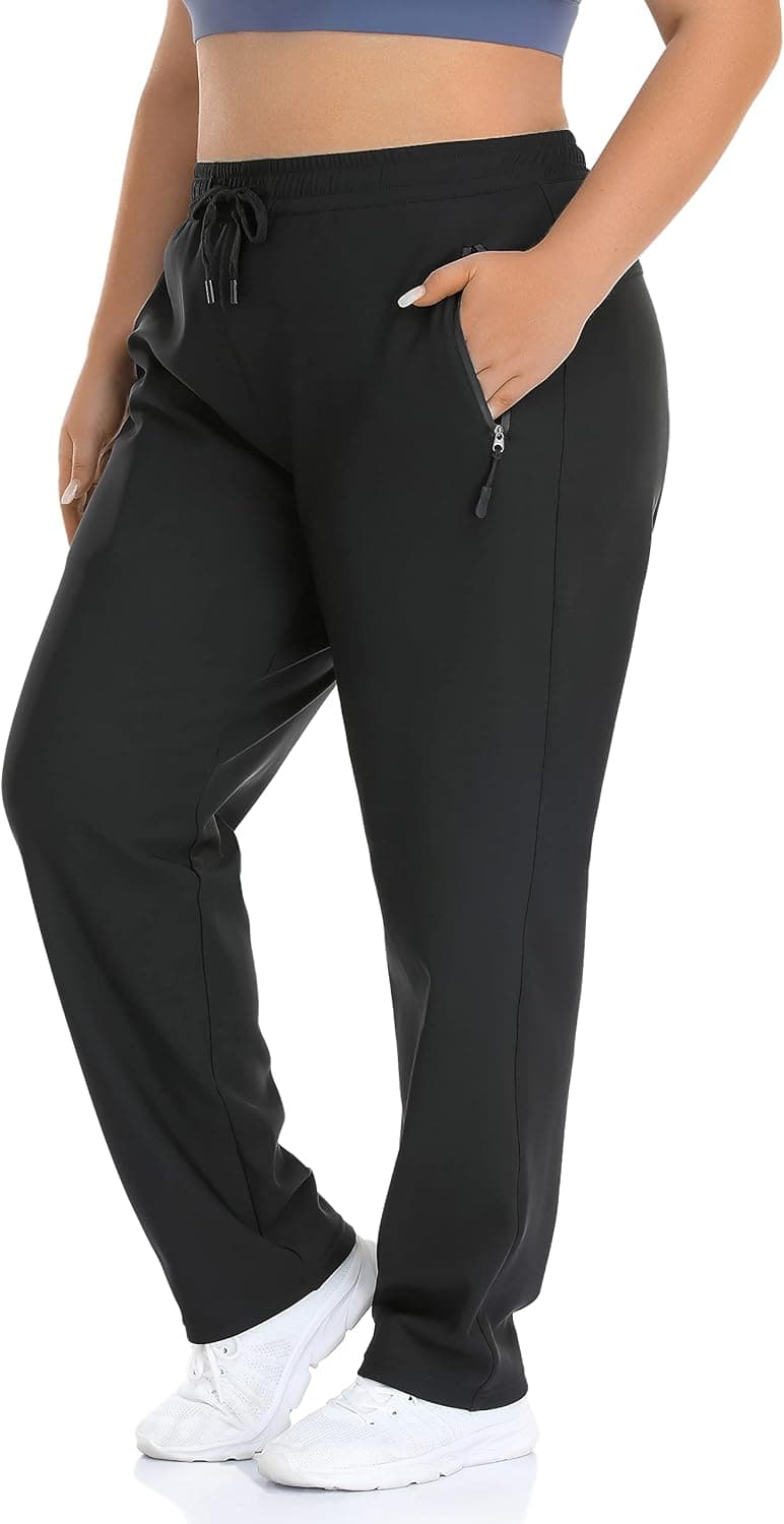 ZERDOCEAN Women's Plus Size Fleece Lined Pants Casual Winter Thermal Lounge Pants with Zippered Pockets Drawstring