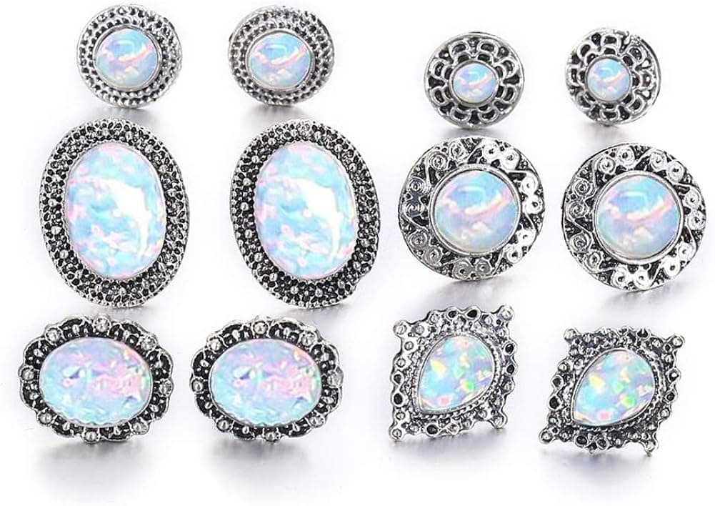 Lx10tqy 6 Pairs/Set Fashion Women Round Oval Drop Faux Opal Ear Stud Earrings Jewelry