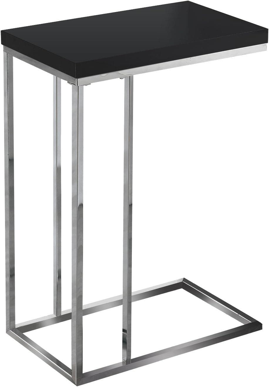 Monarch Specialties 3018, C-shaped, End, Side, Snack, Living Room, Bedroom, Laminate, Glossy Black, Contemporary, Modern Accent Table Chrome Metal, 10.25" L x 18.25" W x 25.25" H