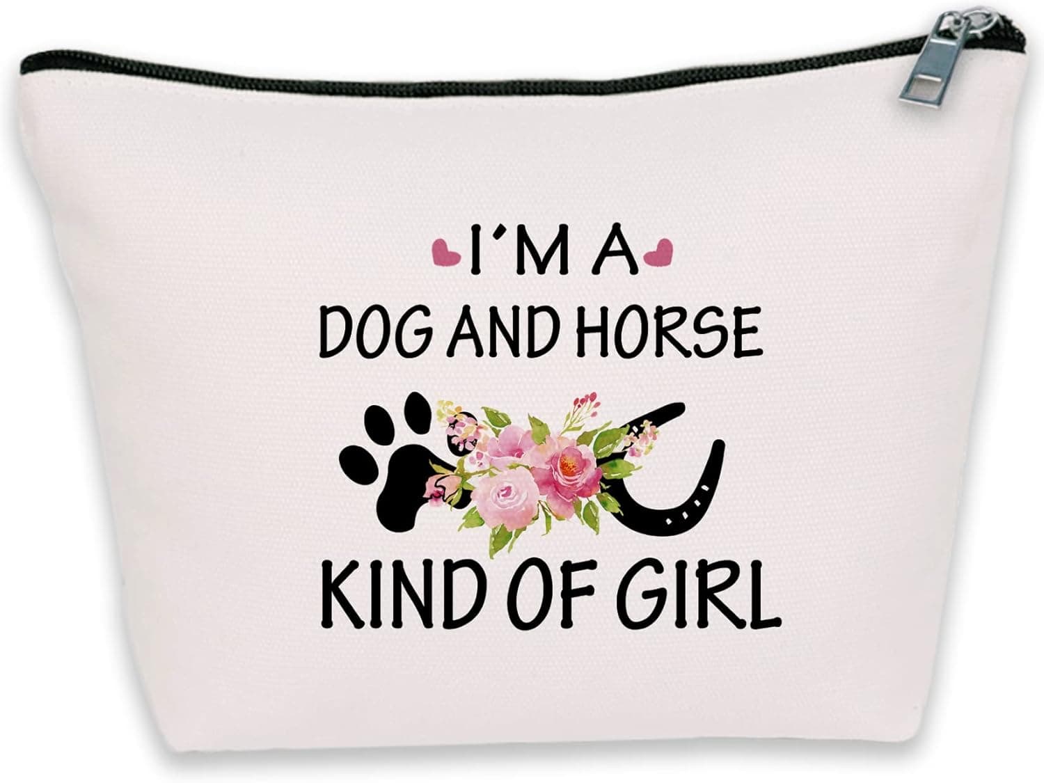 Qaninan Dog Horse Lover Gifts Makeup Bag I'm A Dog And Horse Kind Cosmetic Bag Cowgirl Equestrian Gifts Paw Print Horseshoe Gift For Dog Moms Women (Dog Horse Lover)