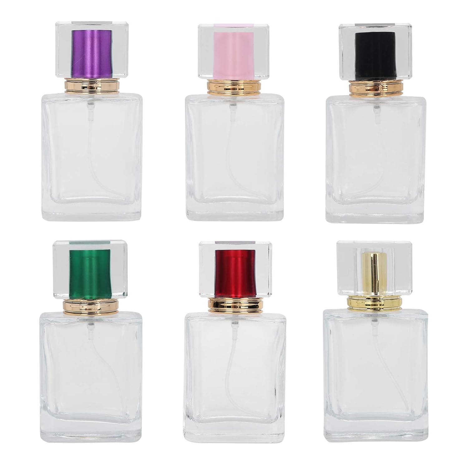 Glass Perfume Bottle, 6pcs Portable Square Glass Refillable Perfume Bottle Empty Spray Bottle Perfume Dispenser 50ml