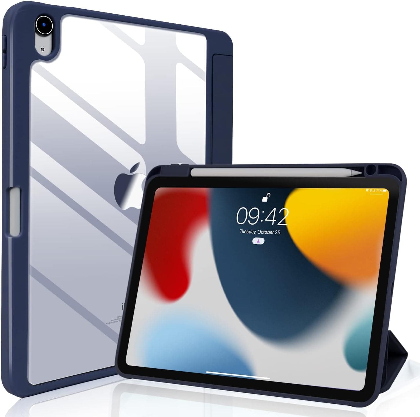 Case for iPad Air 5th/4th Generation 2022/2020 with Pencil Holder, Slim Smart Cover with Clear Back Shell for iPad Air 5/4 Case 10.9 Inch,Support Wireless iPad Pencil Charging, Auto Sleep/Wake