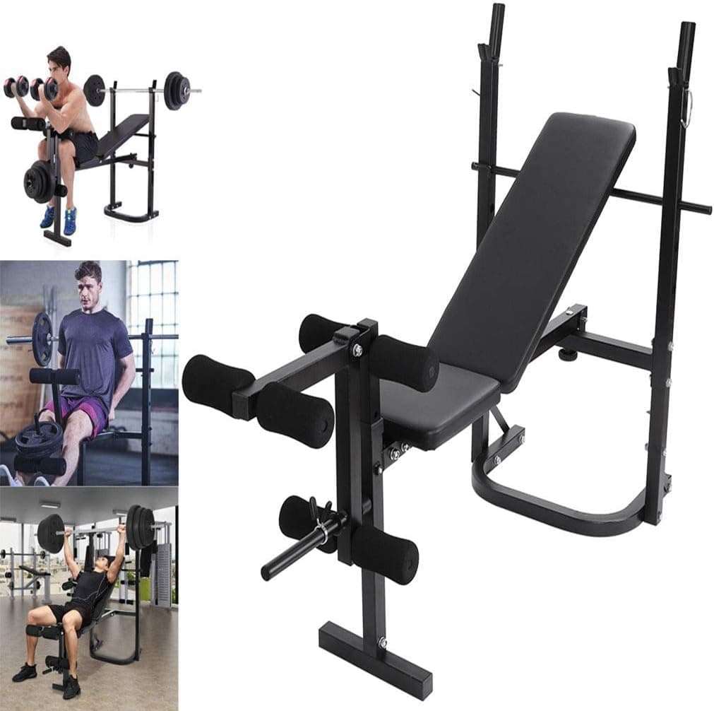 Weight Bench Barbell Lift Flat Press Exercise Roman Chair Adjustable Incline Decline Ab Foldable Bench Full Body Workout Utility Strength Training for Home Gym Fitness Equipment