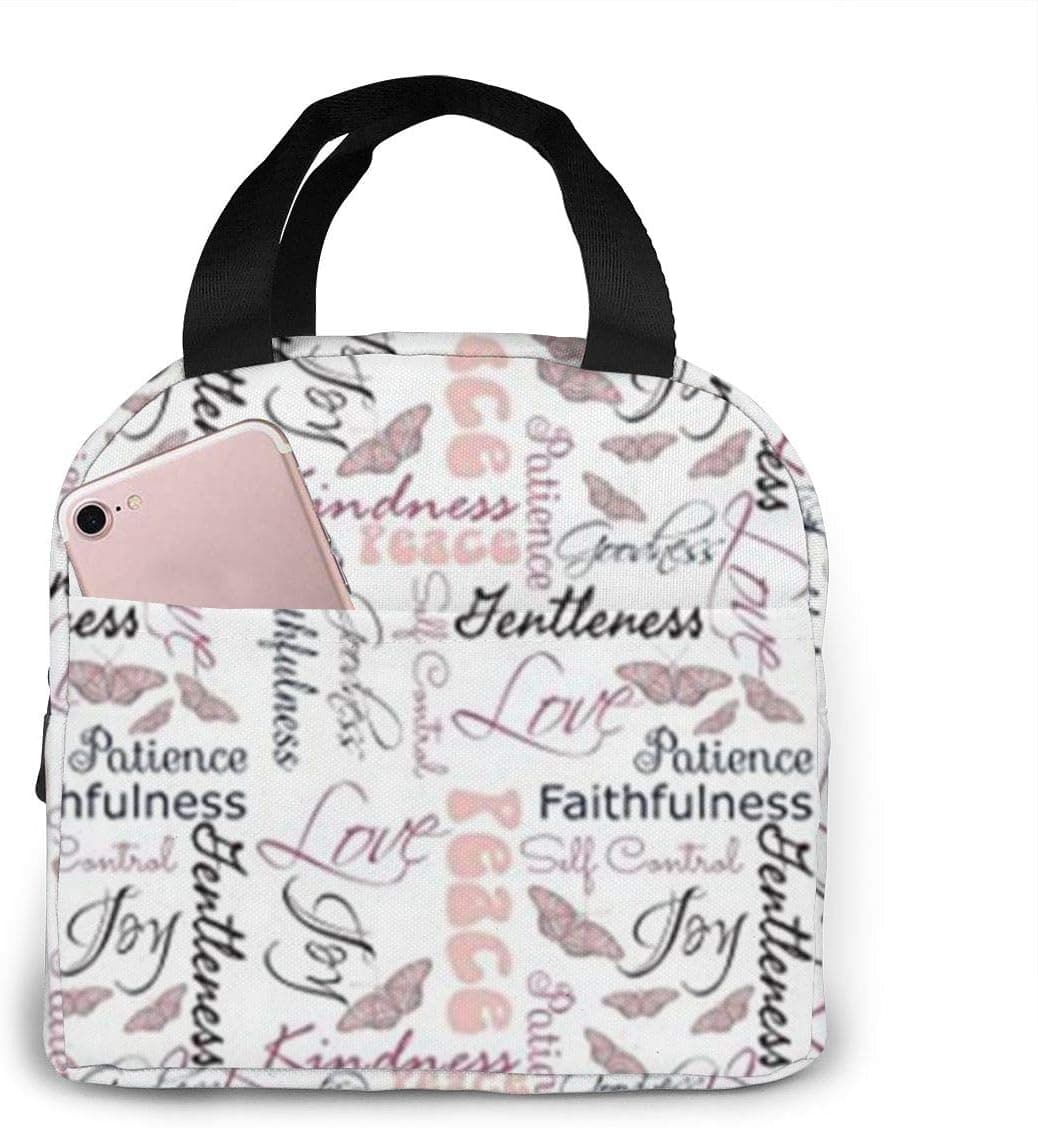 antspuent Christian Fruit of The Spirit Butterflies Lunch Bag for Women Girls Kids Insulated Picnic Pouch Thermal Cooler Tote Bento Large Meal Prep Cute Bag Big Leakproof Soft Bags for Lunch Box