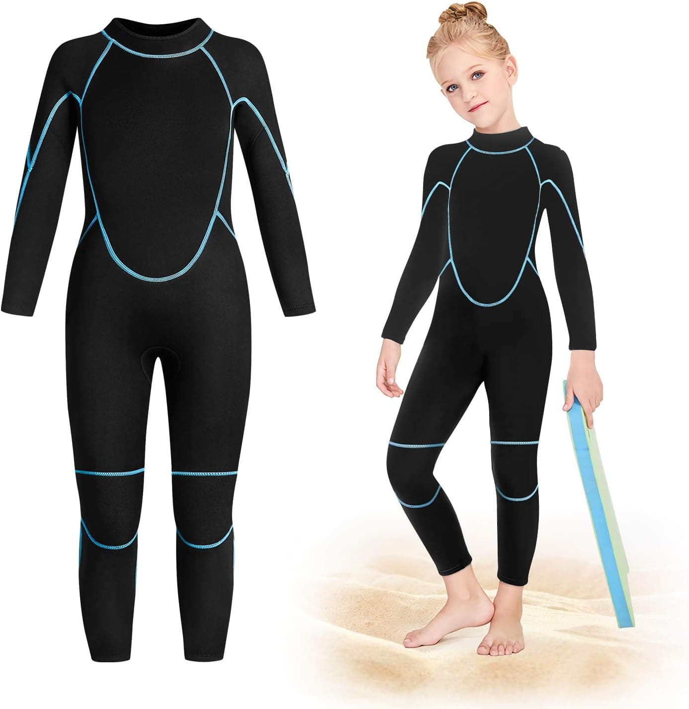 Greatever Wetsuits Kids Women 3mm Shorty, Full Body Dive Skins UV Protection Long Sleeve Swim Suits for Adult Boys Girls Youth Child Junior Swimming Snorkeling Scuba Diving Surfing
