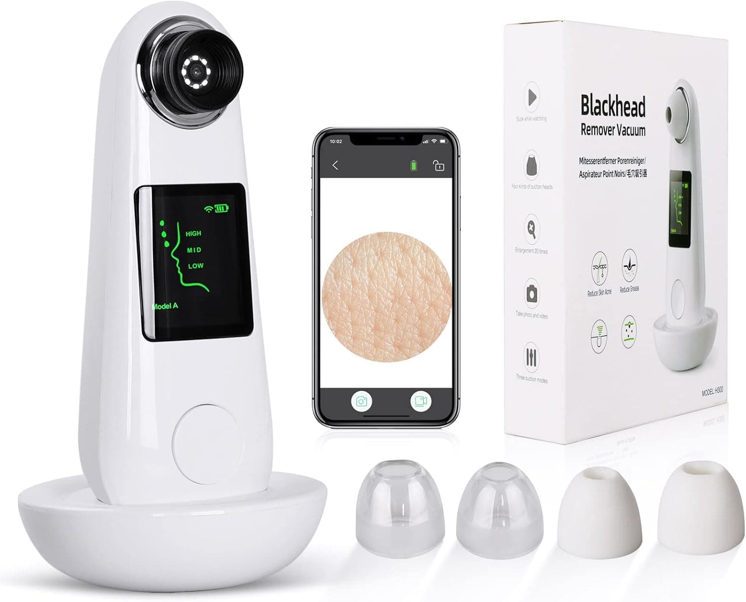 Blackhead Remover Wurkkos Pore Vacuum with Camera Black Head Remove Tools Acne Comedone Pimple Extractor with 6 Suction Heads for Phone,Tablet PC,Computer Facial Suctioner for Women & Men(Pink)