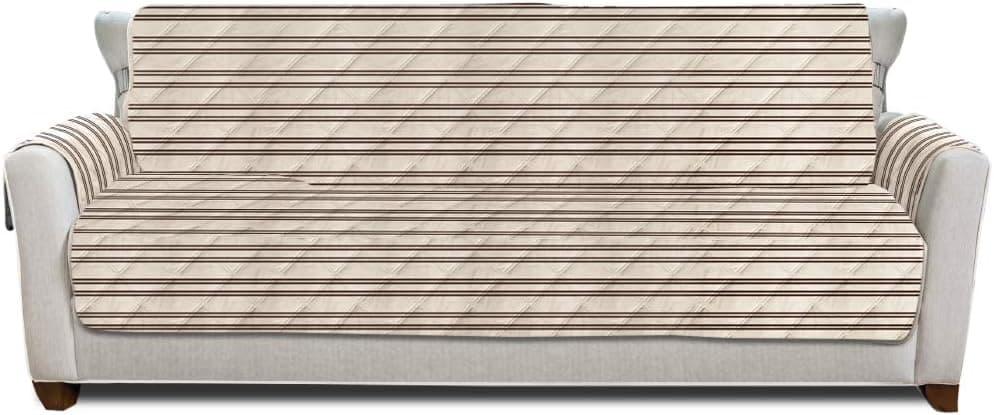 MIGHTY MONKEY Patented Sofa Slipcover, Reversible Tear Resistant Soft Quilted Microfiber, XL 78” Seat Width, Durable Furniture Stain Protector with Straps, Washable Couch Cover, Stripes Beige Black