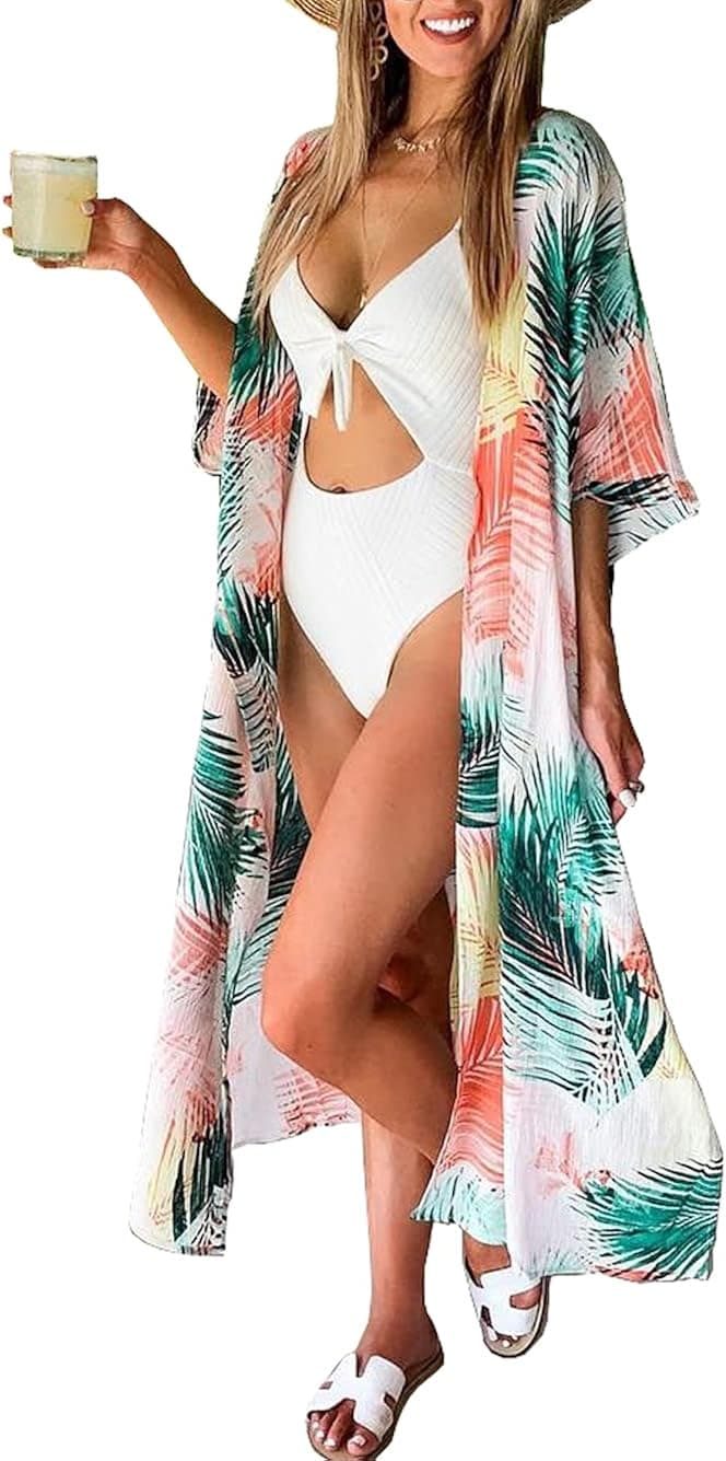 Mellassu Women's Kimono Cardigan Dress Bikini Cover Up Long Beach Blouses