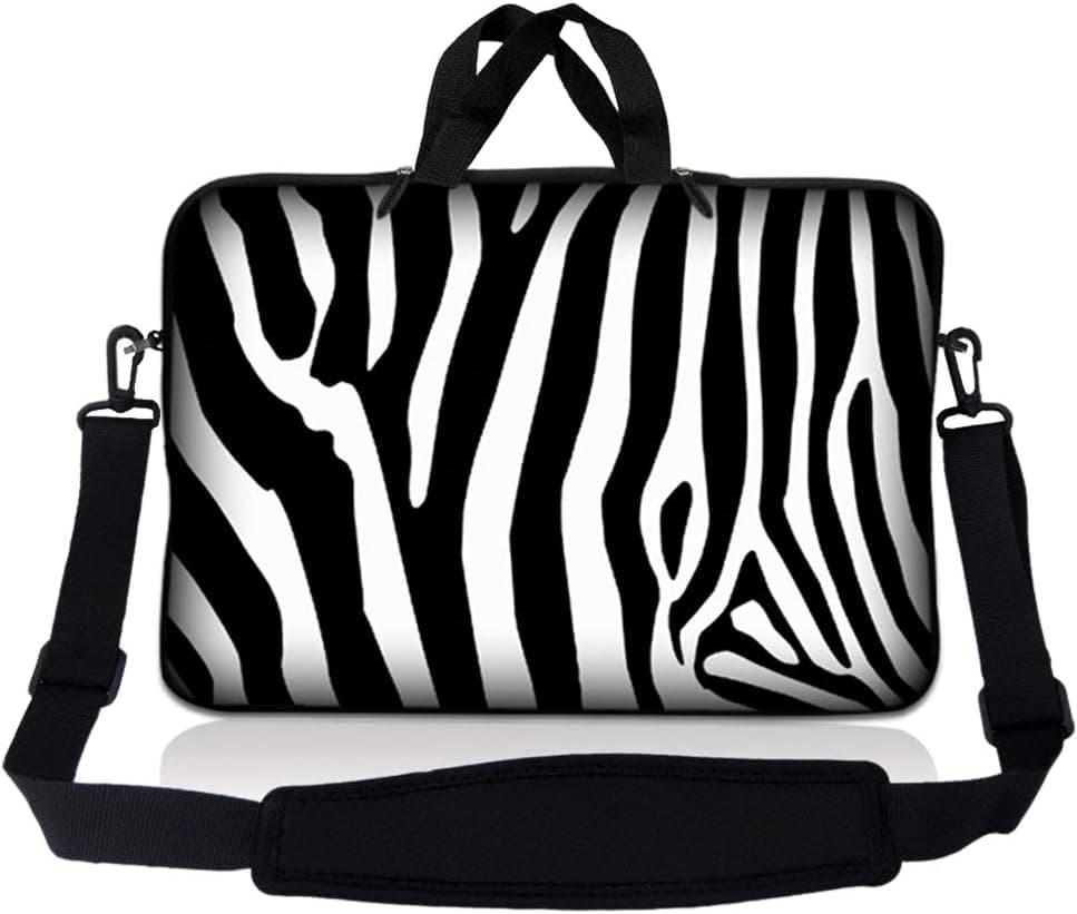 Laptop Skin Shop 10-11.6 inch Neoprene Laptop Sleeve Bag Carrying Case with Handle and Adjustable Shoulder Strap - Zebra Print