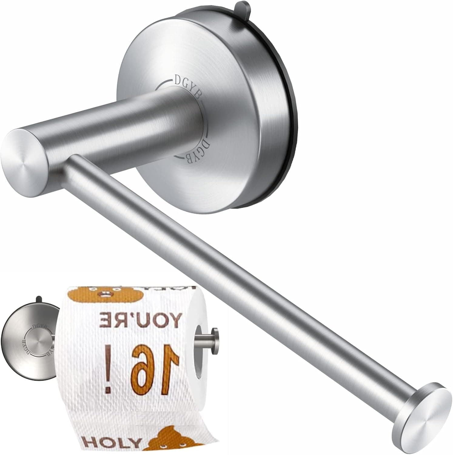 DGYB Brushed Nickel Toilet Paper Holder Wall Mount 5.8 Inch Suction Cup Toilet Paper Roll Holder Modern TP Holder SUS 304 Stainless Steel Toilet Tissue Holder for Bathroom Kitchen