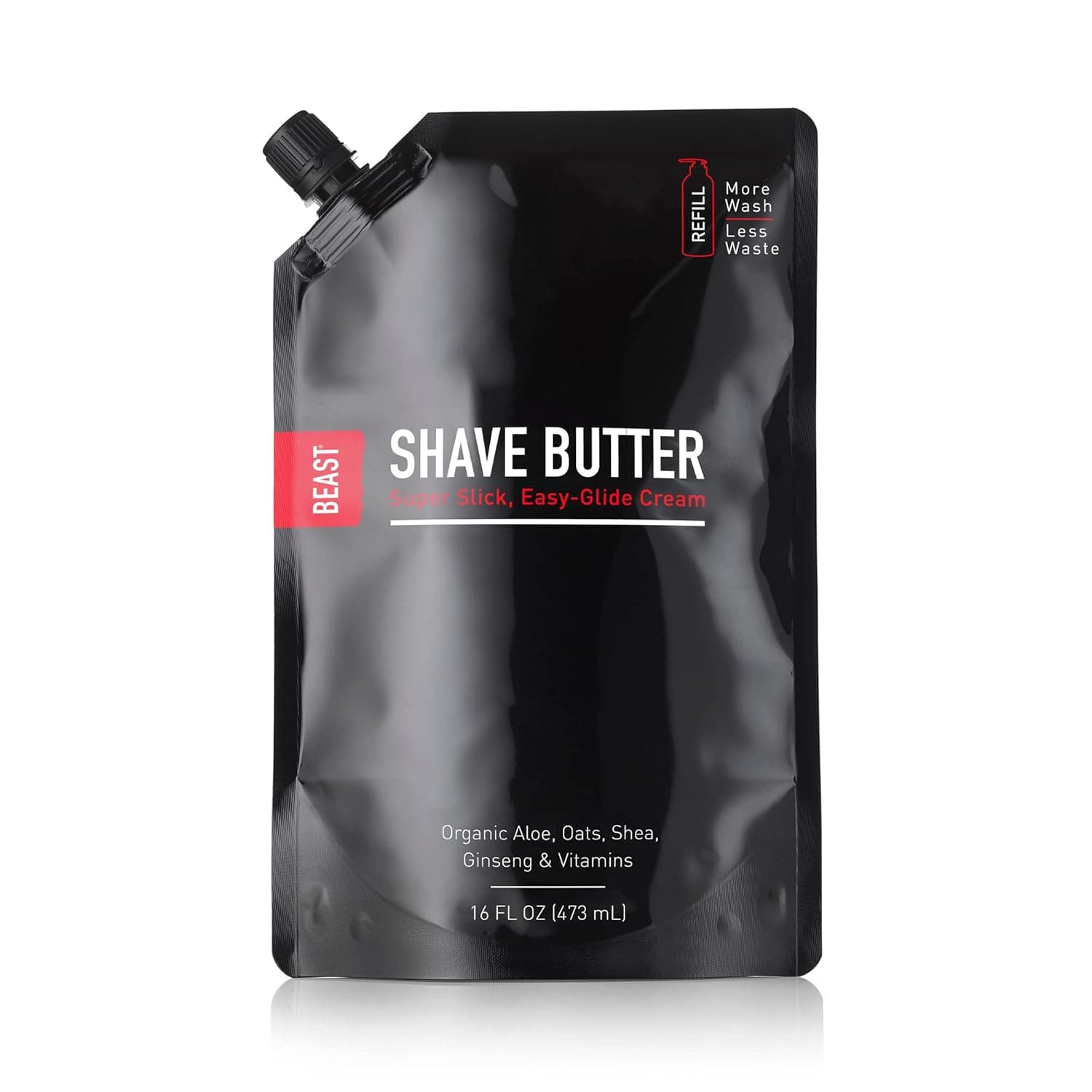 Beast Butter Shave Cream Refill Pouch, 16oz - With Aloe, Oats, Shea, Ginseng & Vitamins