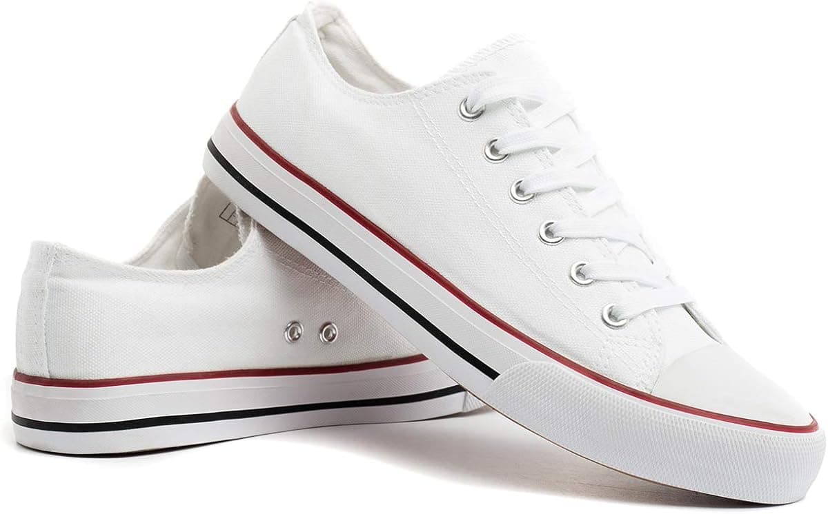 ZGR Mens Canvas Sneakers Low Top Casual Shoes (US8, White)