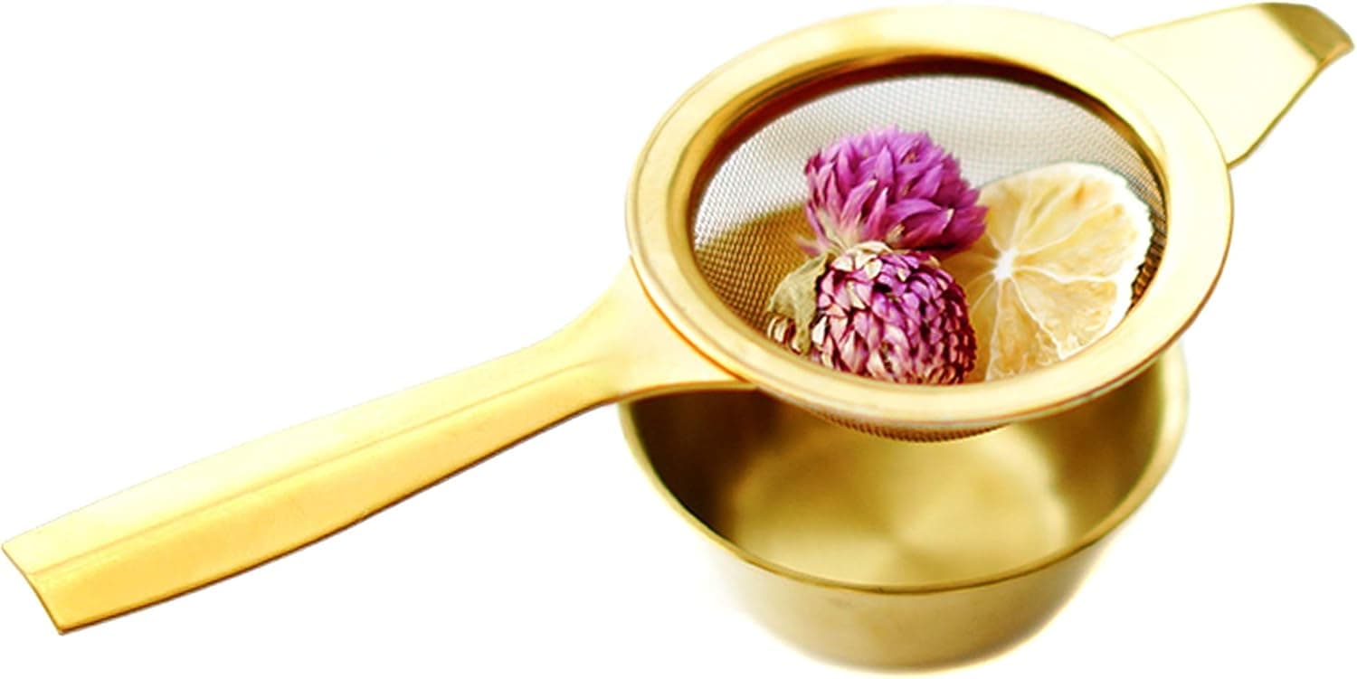 Homestia Gold Tea Steeper with Cup Fine Mesh Stainless Steel Tea Infuser 5.60"(L)2.25"(Dia)