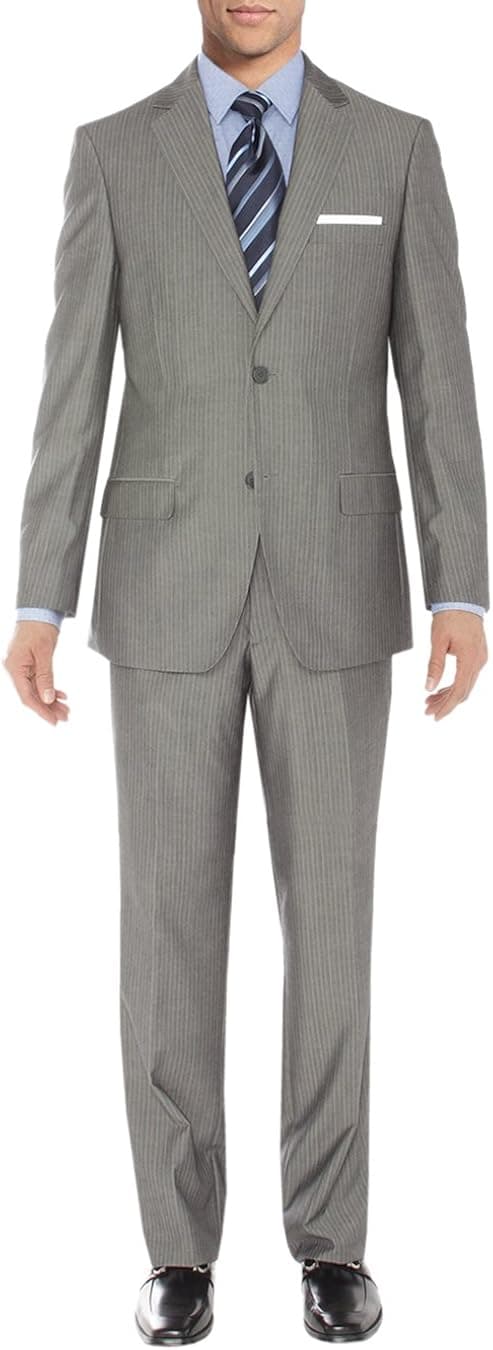 Salvatore Exte Men's Two Button 2 Piece Suit Blazer Jacket Plus Flat Front Pants