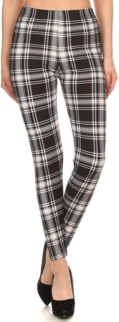 NioBe Clothing Women’s High Waisted Plaid Leggings – Soft Solid Printed Checkered Pants