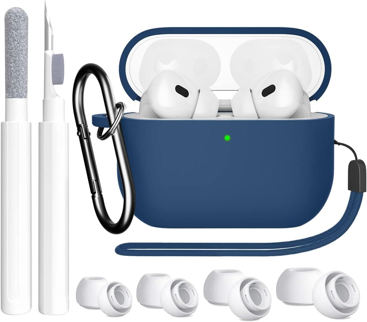 Supfine [4 in 1] for Airpods Pro 2nd/1st Generation Case Cover 2022/2019 with Cleaner kit&Replacement Eartips(XS/S/M/L),Soft Silicone AirPod Pro Case with Keychain and Lanyard(Blue)