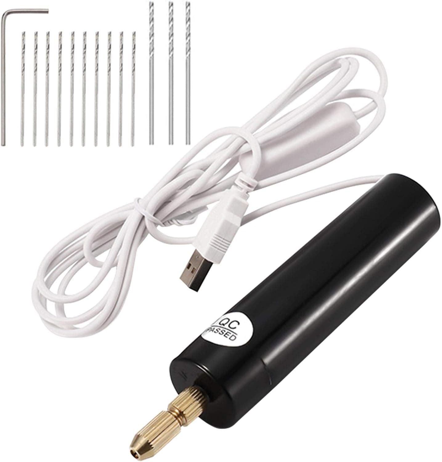 LKEREJOL 0.7-1.2mm Micro Electric Hand Drill Set for Resin, Mini Electrical Pin Vise Kit with 15pcs Drill Bits ABS Crystal Epoxy for Jewelry Making DIY