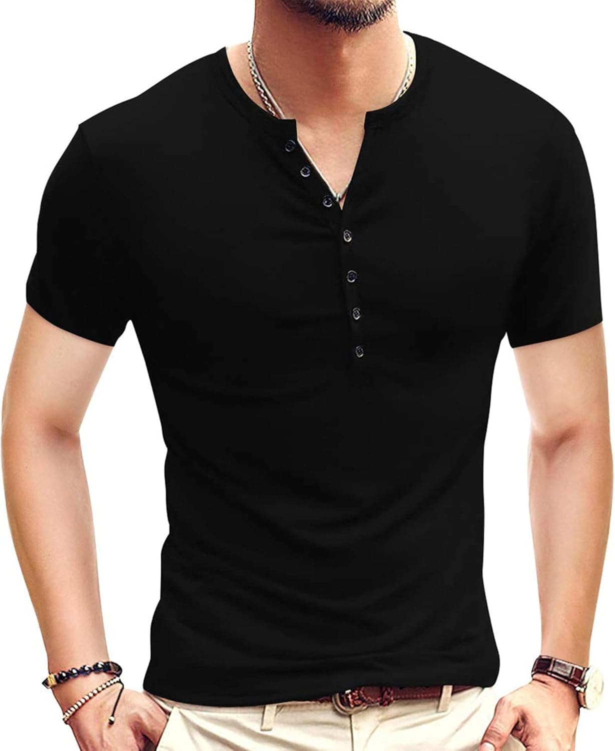 Viwedo Mens Slim Fit Henley T-Shirts Short Sleeve Lightweight Basic Tee Casual