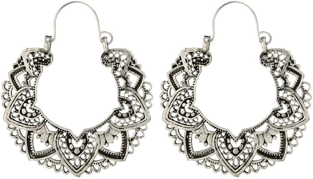 Vintage Sterling Silver Hoop Earrings, Women Boho Lotus_Earrings Jewelry Ethnic Drop Earrings Enamel Vintage Earrings for Mother's Day, Birthday (B, One Size)